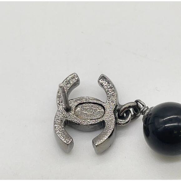 Auth Chanel Coco Mark Black Stone Swing Ball 09P 4.84g Earrings - Picture 10 of 10